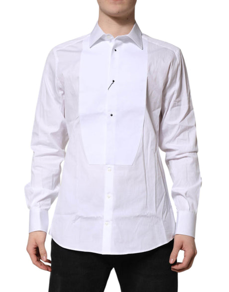 Dolce & Gabbana White Silk Bib Poplin GOLD Men Formal Shirt - Hilstor