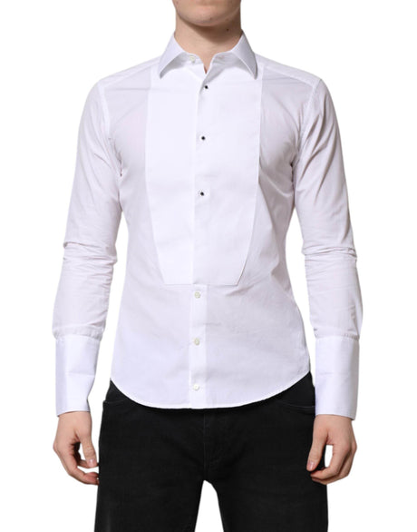 Dolce & Gabbana White GOLD Long Sleeve Dress Men Formal Shirt - Hilstor