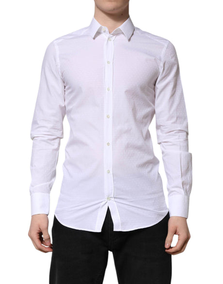 Dolce & Gabbana White GOLD Long Sleeve Dress Men Formal Shirt - Hilstor