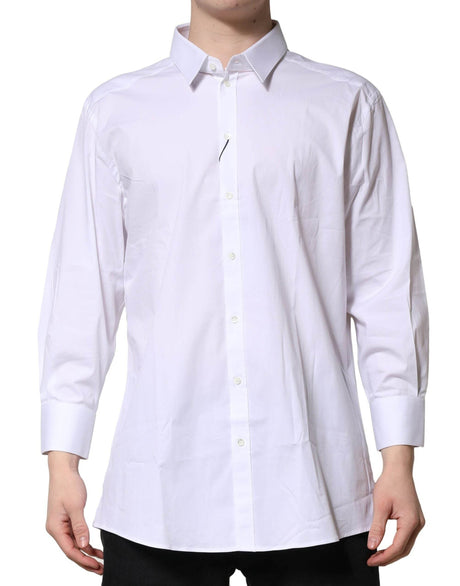 Dolce & Gabbana White GOLD Long Sleeve Dress Men Formal Shirt - Hilstor