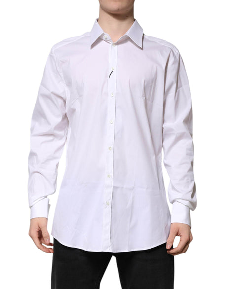 Dolce & Gabbana White GOLD Long Sleeve Dress Men Formal Shirt - Hilstor