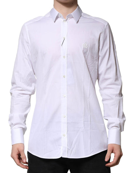 Dolce & Gabbana White Cotton Long Sleeves GOLD Formal Shirt - Hilstor