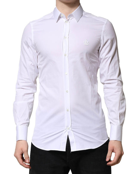 Dolce & Gabbana White GOLD Cotton Long Sleeves Men Formal Shirt - Hilstor