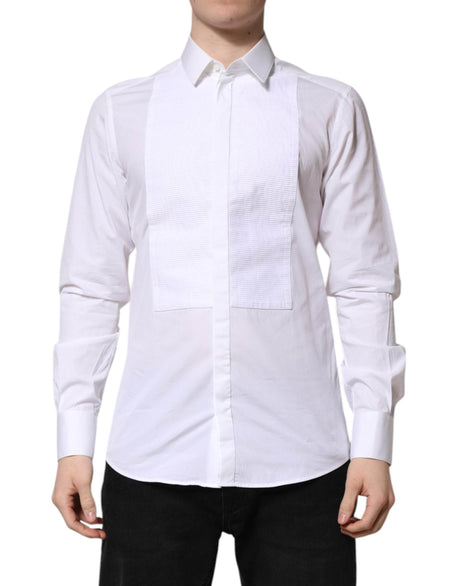 Dolce & Gabbana White GOLD Cotton Bib Dress Formal Shirt - Hilstor