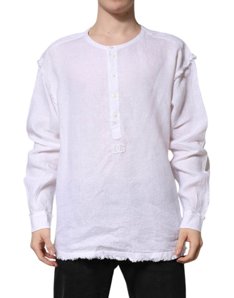 Dolce & Gabbana White Linen Long Sleeves Casual Men Shirt - Hilstor