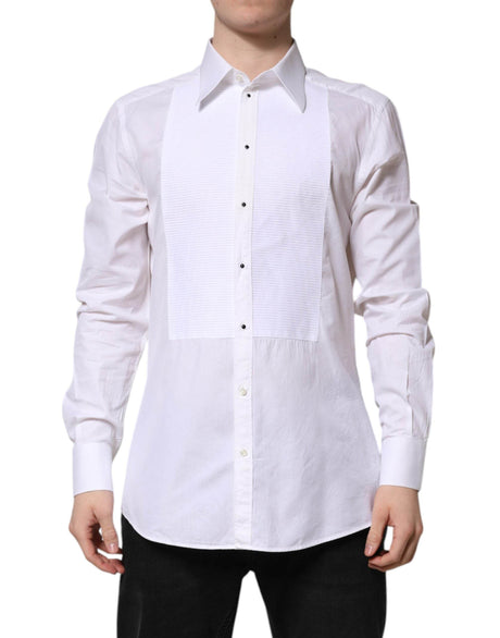 Dolce & Gabbana White GOLD Cotton Long Sleeves Formal Shirt - Hilstor