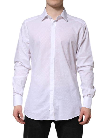 Dolce & Gabbana White GOLD Cotton Long Sleeves Formal Shirt - Hilstor