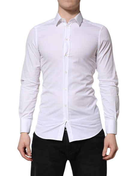 Dolce & Gabbana White GOLD Cotton Long Sleeve Men Formal Shirt - Hilstor