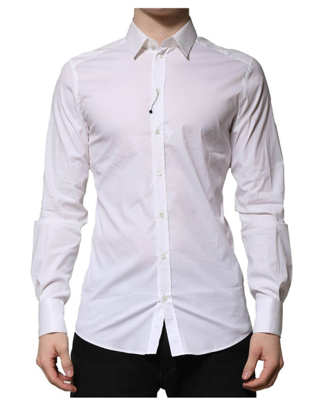 Dolce & Gabbana White Cotton Long Sleeves GOLD Formal Shirt - Hilstor