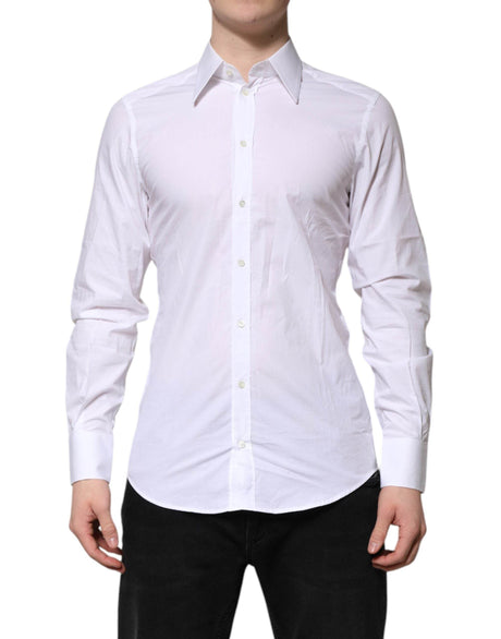 Dolce & Gabbana White GOLD Cotton Poplin Dress Formal Shirt - Hilstor
