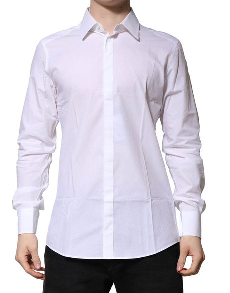 Dolce & Gabbana White GOLD Cotton Long Sleeves Men Formal Shirt - Hilstor