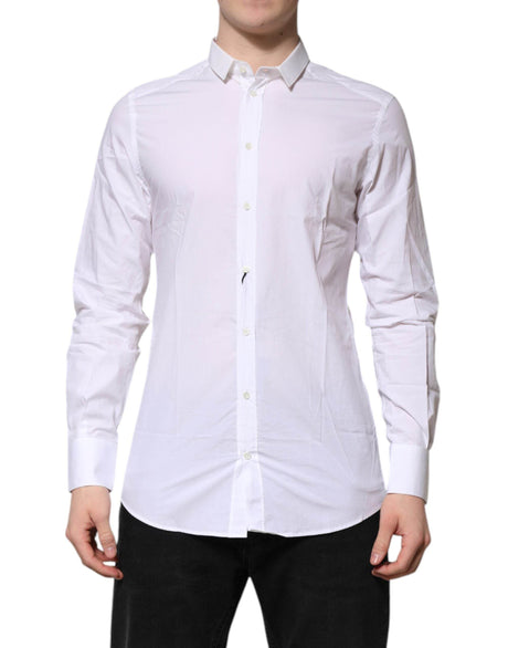 Dolce & Gabbana White GOLD Cotton Long Sleeves Men Formal Shirt - Hilstor
