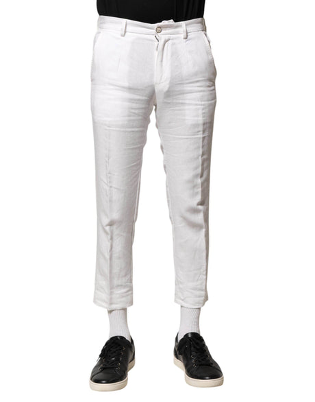 Dolce & Gabbana White Linen Mid Waist Cropped Pants - Hilstor