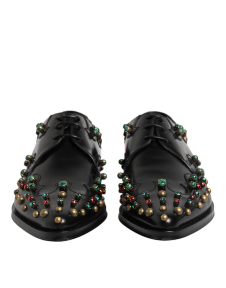 Dolce & Gabbana Black Leather Derby Dress Studded Shoes - Hilstor