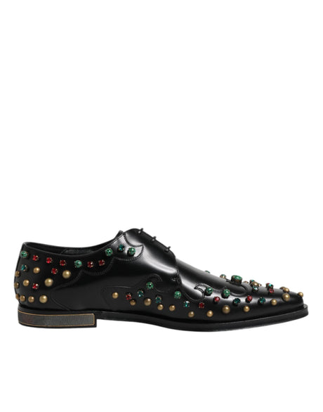 Dolce & Gabbana Black Leather Derby Dress Studded Shoes - Hilstor