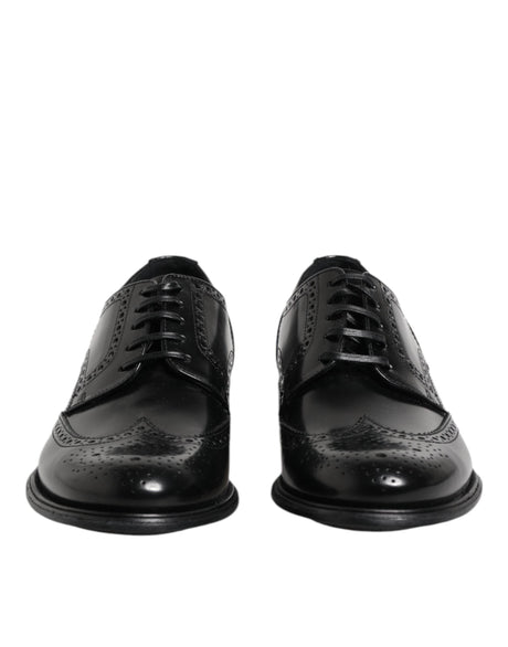 Dolce & Gabbana Black Leather Derby Wingtip Formal Shoes - Hilstor