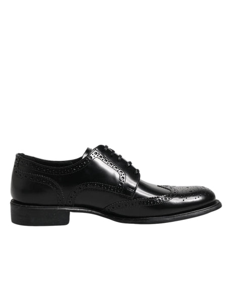 Dolce & Gabbana Black Leather Derby Wingtip Formal Shoes - Hilstor