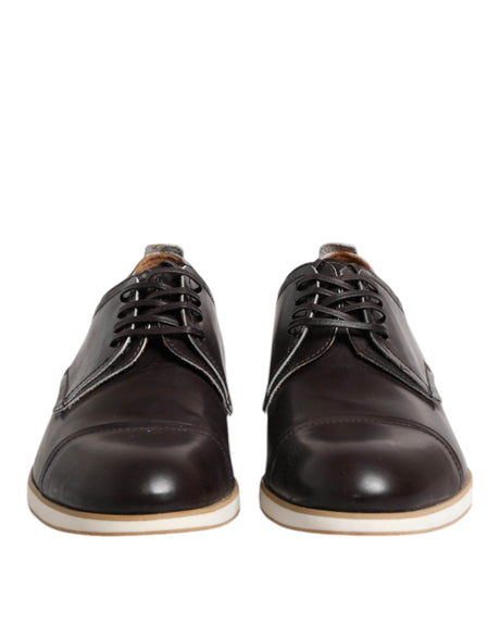 Pollini Dark Brown Leather Derby Lace Up Dress Formal Shoes - Hilstor