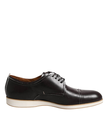 Pollini Dark Brown Leather Derby Lace Up Dress Formal Shoes - Hilstor