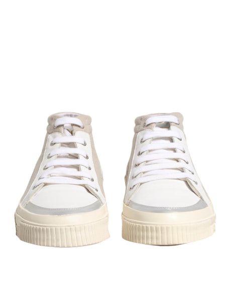 HIDE & JACK White Beige Lace Up Mid Top Casual Sneakers Shoes - Hilstor