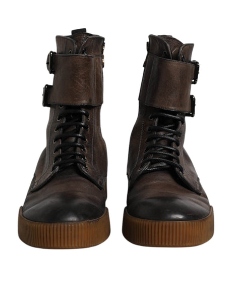 Dolce & Gabbana Brown Horse Leather Mid Calf Boots Shoes - Hilstor