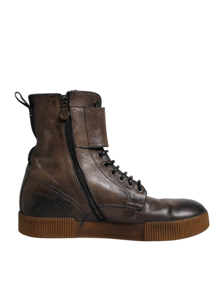 Dolce & Gabbana Brown Horse Leather Mid Calf Boots Shoes - Hilstor