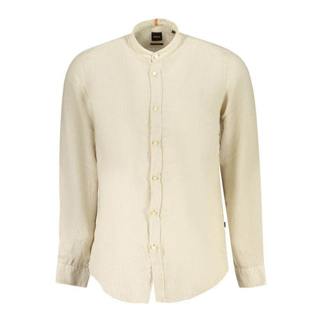 Hugo Boss Beige Linen Men Shirt - Hilstor