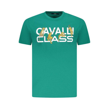 Cavalli Class Green Cotton Men T-Shirt - Hilstor
