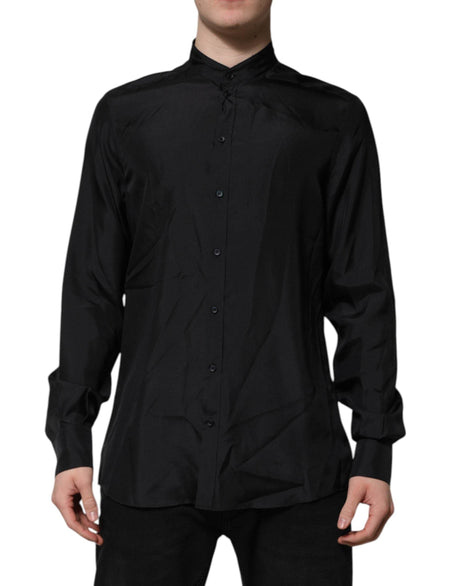 Dolce & Gabbana Dark Blue Silk MARTINI Men Formal Dress Shirt - Hilstor