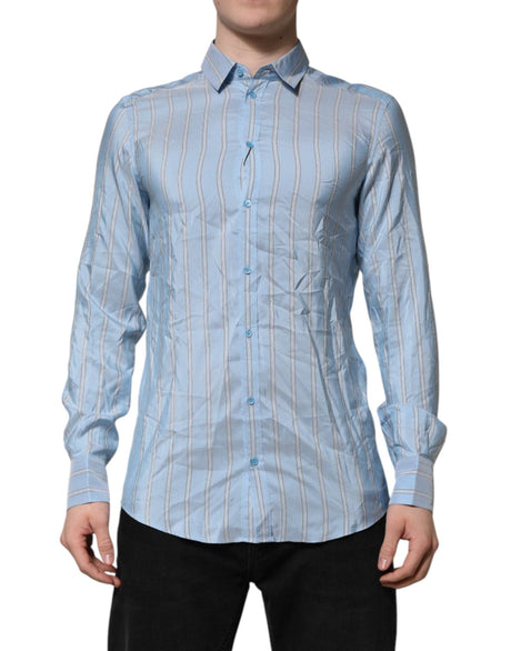 Dolce & Gabbana Blue Striped MARTINI Long Sleeve Dress Shirt - Hilstor