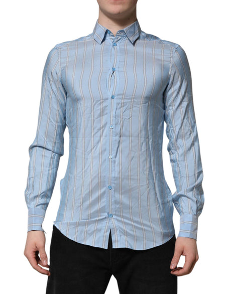 Dolce & Gabbana Blue Striped MARTINI Long Sleeves Dress Shirt - Hilstor