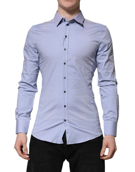 Dolce & Gabbana Blue Cotton SICILIA Long Sleeves Dress Shirt - Hilstor