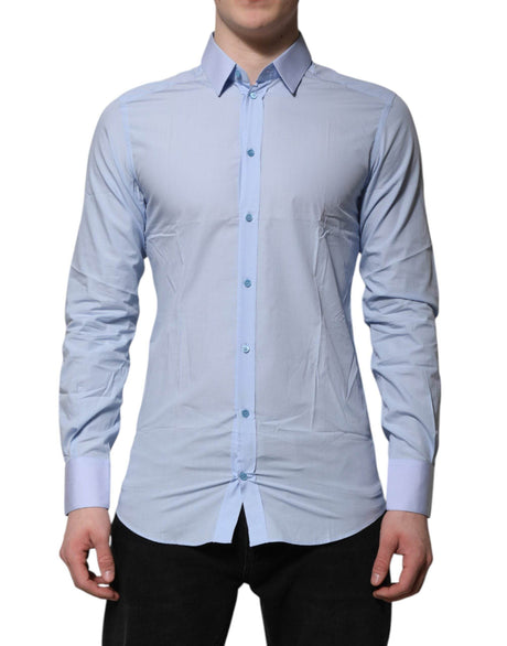 Dolce & Gabbana Blue Cotton GOLD Long Sleeves Men Dress Shirt - Hilstor