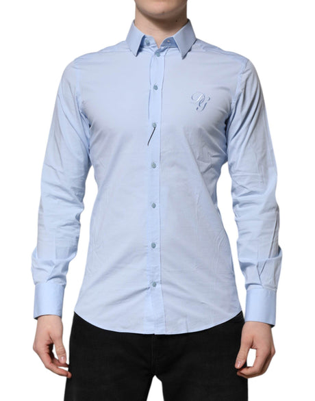 Dolce & Gabbana Sky Blue Cotton GOLD Long Sleeves Dress Shirt - Hilstor