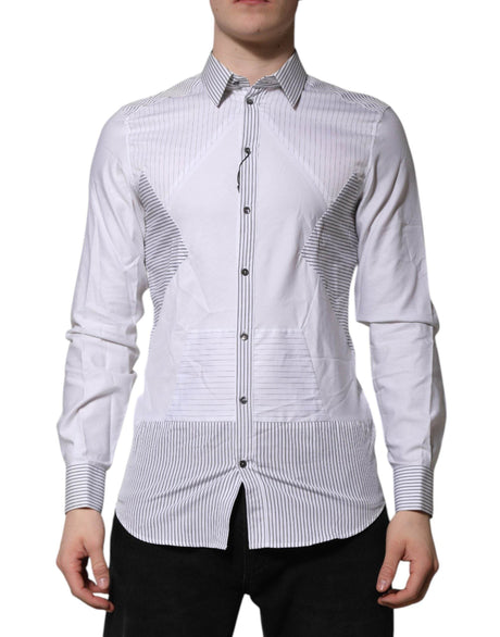 Dolce & Gabbana White Striped GOLD Long Sleeves Dress Shirt - Hilstor