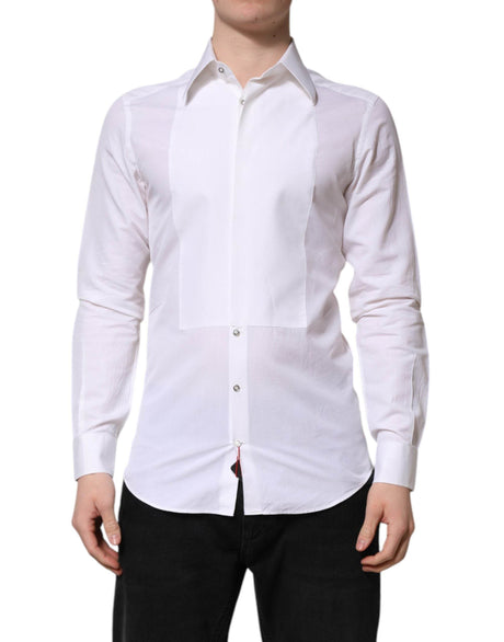 Dolce & Gabbana White Cotton GOLD Long Sleeves Dress Shirt - Hilstor