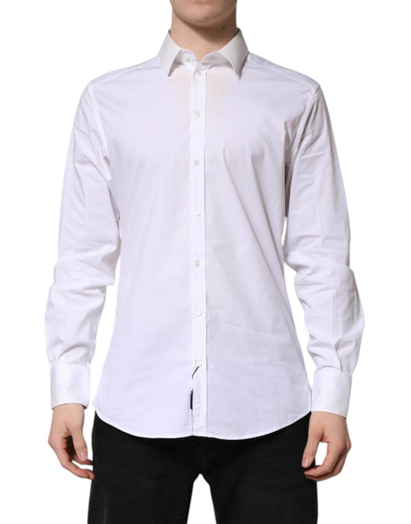 Dolce & Gabbana White Cotton GOLD Long Sleeves Dress Shirt - Hilstor