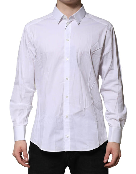 Dolce & Gabbana White Cotton GOLD Long Sleeves Dress Shirt - Hilstor