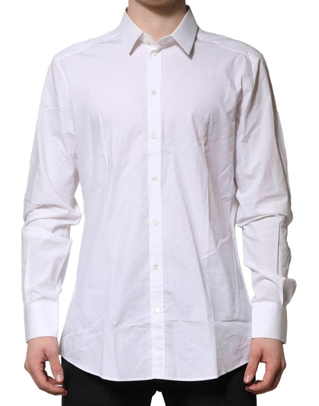 Dolce & Gabbana White Cotton GOLD Long Sleeves Dress Men Shirt - Hilstor