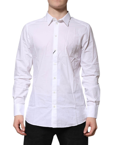 Dolce & Gabbana White Cotton GOLD Long Sleeves Dress Shirt - Hilstor