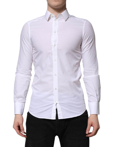Dolce & Gabbana White Cotton MARTINI Long Sleeve Dress Shirt - Hilstor