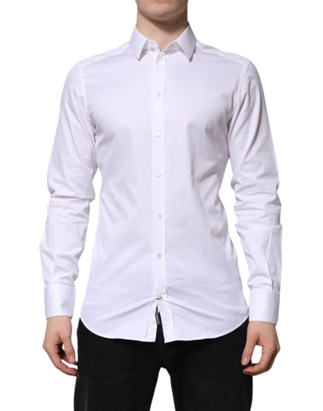 Dolce & Gabbana White Cotton GOLD Long Sleeve Men Dress Shirt - Hilstor