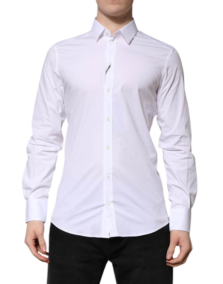 Dolce & Gabbana White Cotton GOLD Long Sleeve Men Dress Shirt - Hilstor