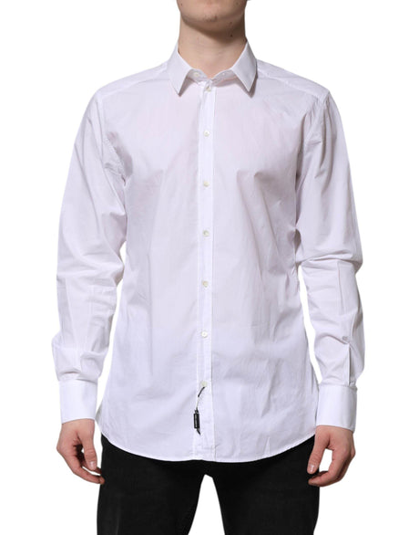 Dolce & Gabbana White Cotton GOLD Long Sleeves Dress Shirt - Hilstor