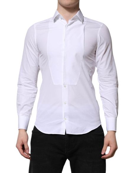 Dolce & Gabbana White Cotton GOLD Long Sleeves Men Dress Shirt - Hilstor