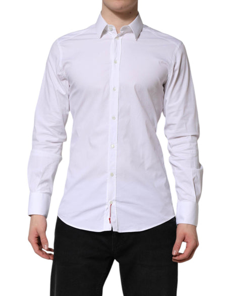 Dolce & Gabbana White Cotton GOLD Long Sleeves Dress Shirt - Hilstor