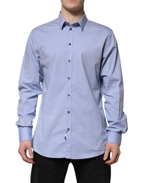 Dolce & Gabbana Blue Cotton GOLD Long Sleeves Dress Shirt - Hilstor