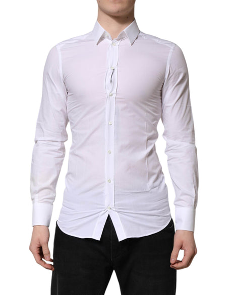 Dolce & Gabbana White Cotton GOLD Long Sleeve Men Dress Shirt - Hilstor