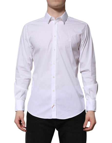 Dolce & Gabbana White Cotton MARTINI Long Sleeve Dress Shirt - Hilstor