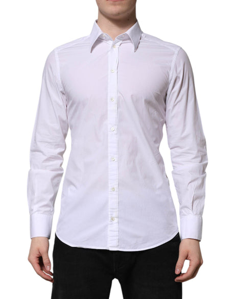 Dolce & Gabbana White Cotton GOLD Long Sleeves Dress Shirt - Hilstor